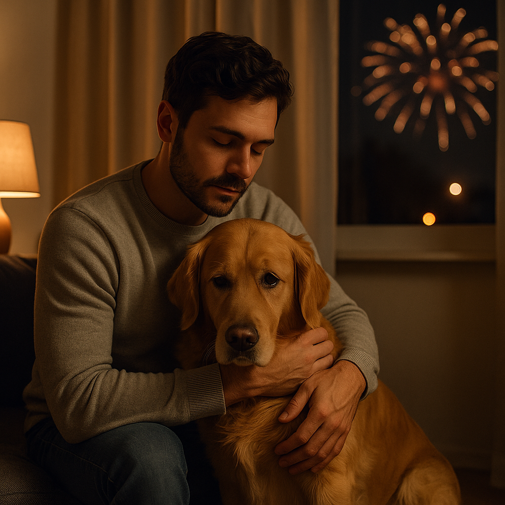 Cachorro e Fogos de Artifício