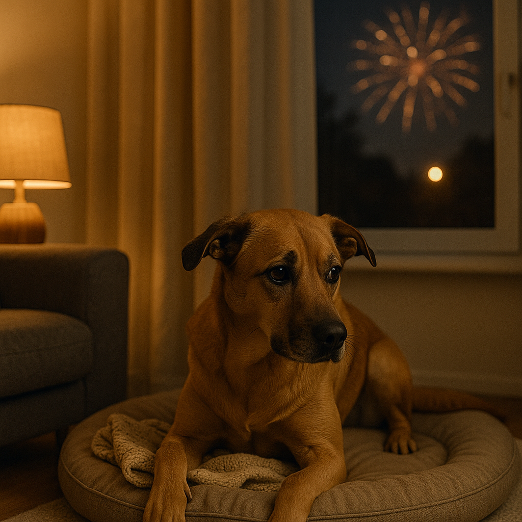 Cachorro e Fogos de Artifício