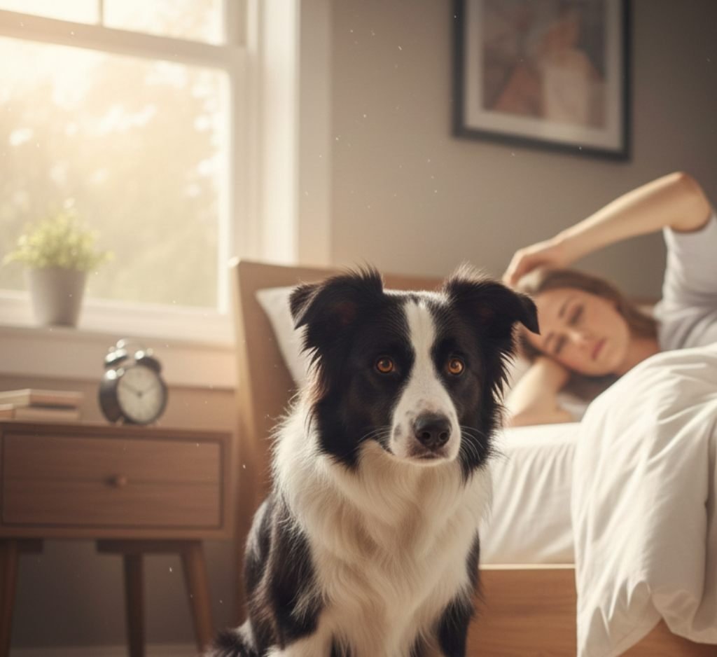 O que Fazer Quando o Cachorro Vomita Amarelo: Passo a Passo para Proteger Seu Pet Vômito amarelo em cachorro: Border Collie com mal-estar pela manhã ao lado do tutor